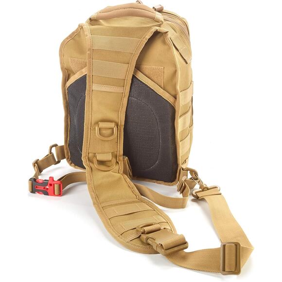New with tags, Tan Tactical Shoulder Sling Pack Outdoor Hiking Travel Bag - Picture 4 of 10